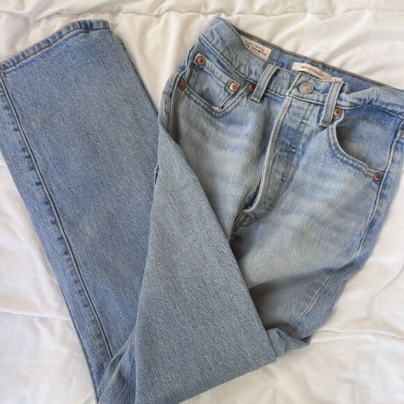 Levi's Denim - Levi's Ribcage Straight Womens Light Denim Jeans 24x 26  Light Wash Distressed